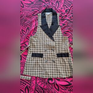 Vintage Plaid Double-Breasted Blazer Vest